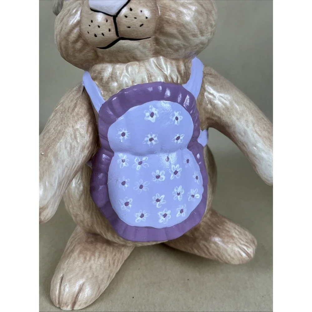 VTG Signed DAG 92 Ceramic Hand Painted Easter Bunny w/a‎ Purple Apron Rabbit 8”